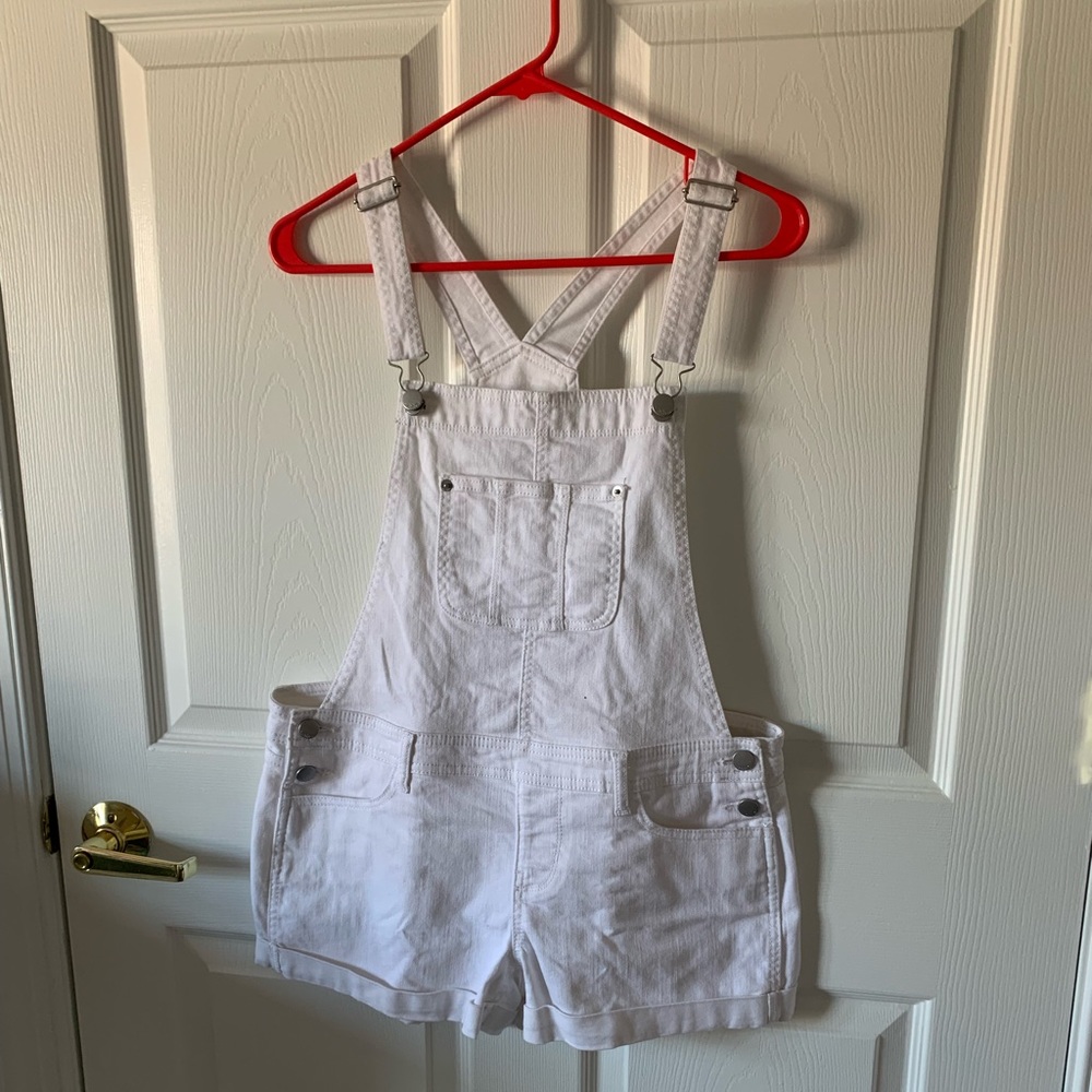 White denim overalls